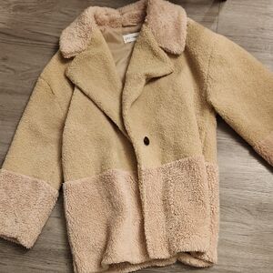Women's Beige and Pink Faux Shearling Coat